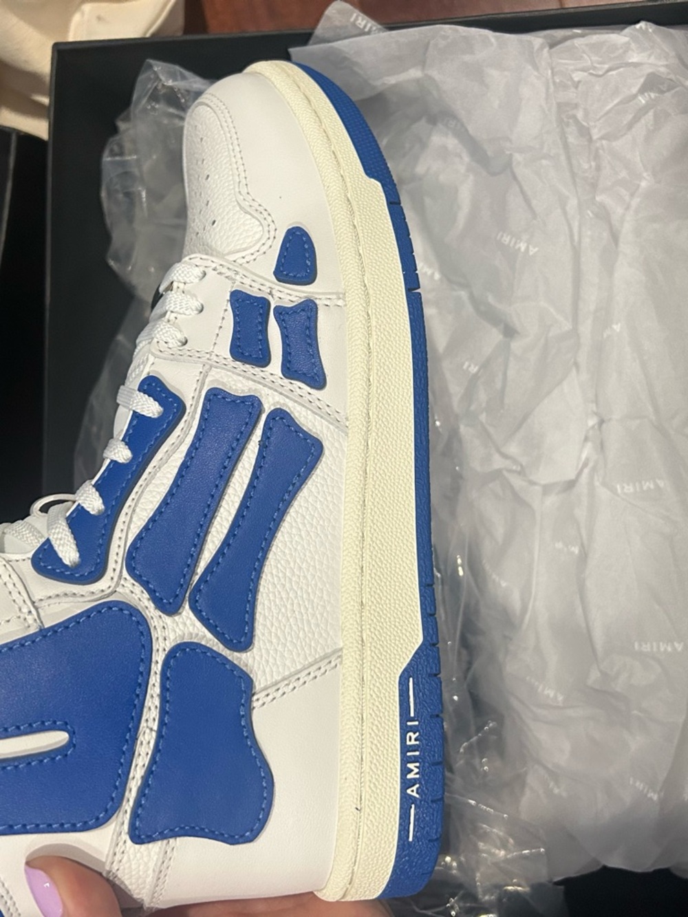 AMIRI White & Blue Leather High-Top Sneaker
